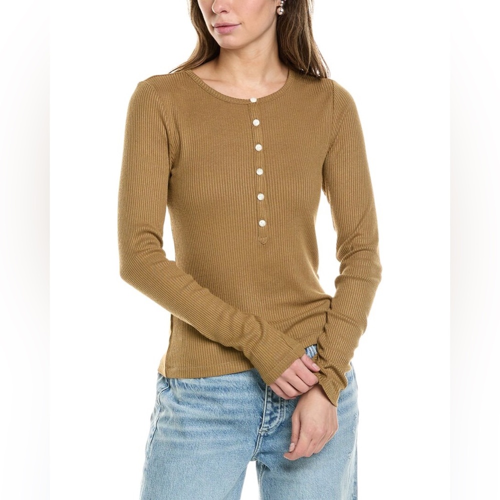 Rag & Bone Long Sleeve Henley Top in Khaki - XS